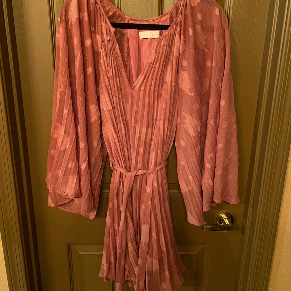 By Together Pleated chiffon dress Bell sleeves Rose romantic size Medium